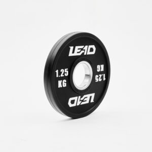 Leadstrong CPU Barbell Collar heavy duty polyurethane Olympic weightlifting clamp locks secured tightly onto a chrome barbell sleeve.