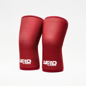 Leadstrong Knee Sleeves pair of thick black high density neoprene compression joint sleeves with double reinforced stitching for heavy weightlifting squats.